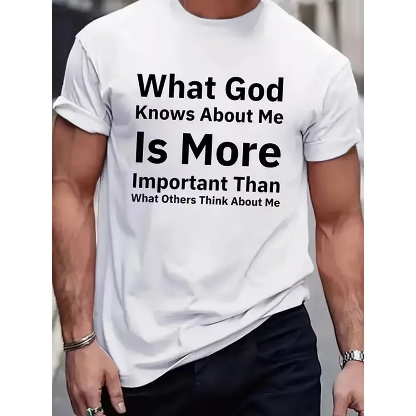 Mens Casual Pattern T Shirt God Better Print Breathable And Comfortable Summer Essential Black With White Text Loose Fit Machine Washable