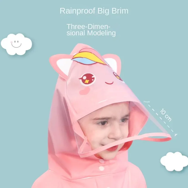 Cute Kids Raincoat Waterproof Dinosaur Unicorn Rain Poncho with Backpack Position, Student Rainwear Jacket for Boys Girls