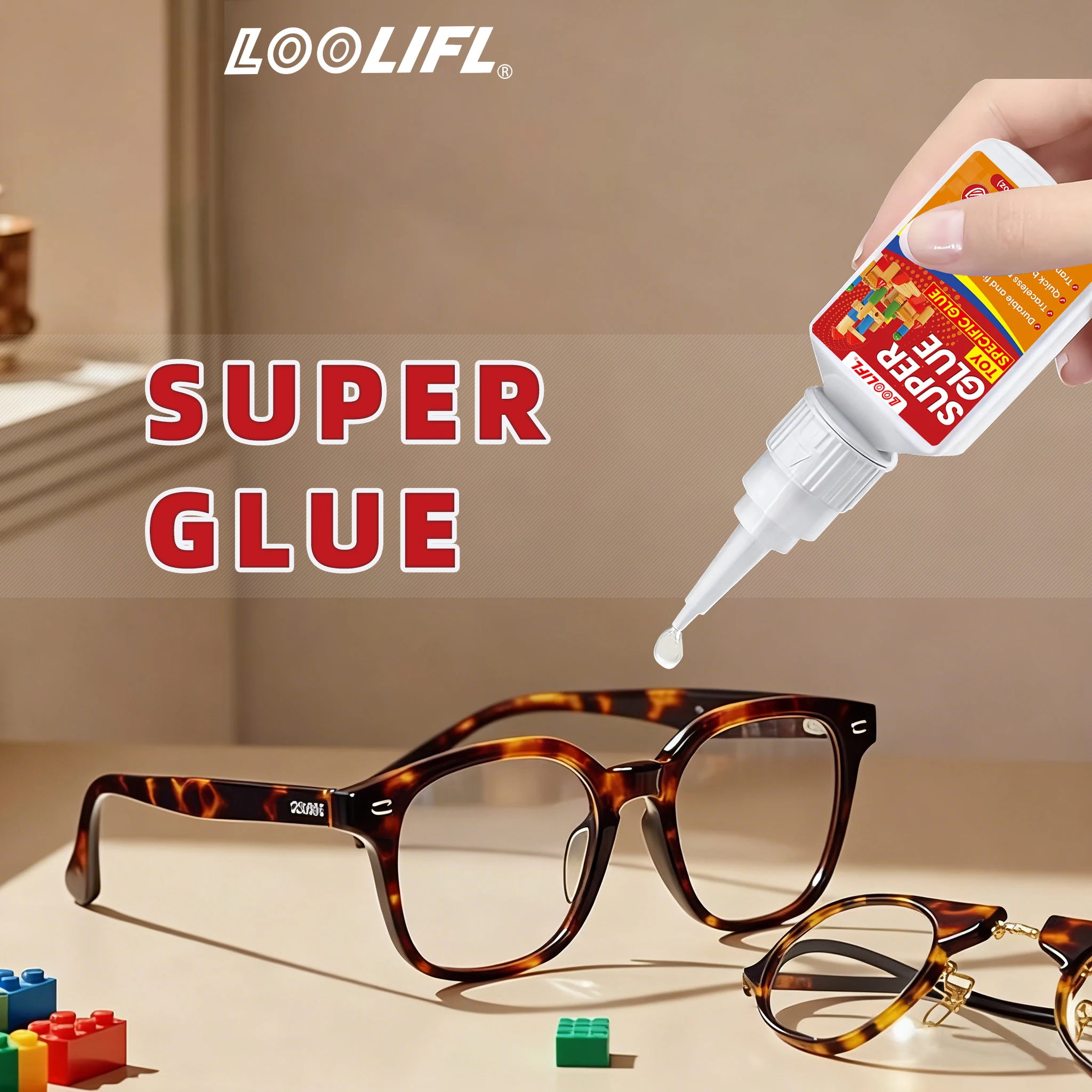 LOOLIFL 20 g superklebender, schnell trocknender Cyanacrylat-Kleber, geeignet für Spielzeug, Gummi, Glas, Holz, Metall, DIY-Handreparaturflüssigkeit