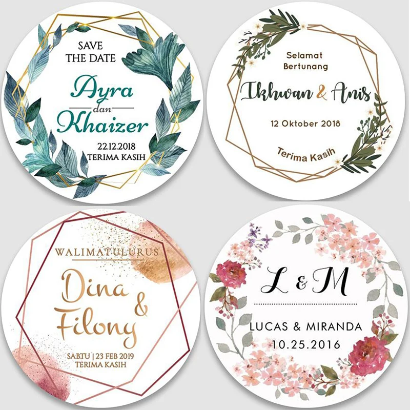 Personalized Round Label Sticker Custom Company Name, Custom Name Date Thank You Sticker for Bridal Shower Party Gifts