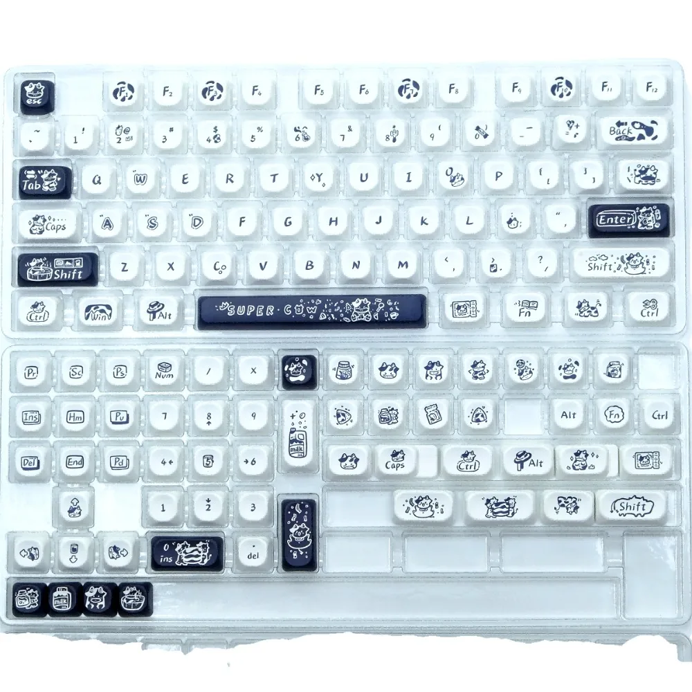PBT 5-Side Dye-Sub Keycaps QX3 75% Ball Profile Super Cow Theme Cherry MX Compatible Gaming Custom