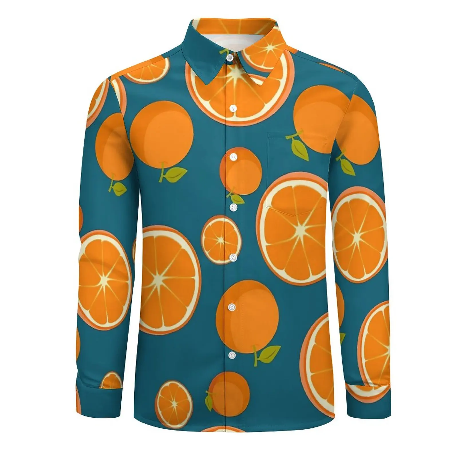 Oranges Shirt Men Fruits Print Casual Shirts Autumn Aesthetic Graphic Blouses Long Sleeve Loose Oversized Top Gift Idea