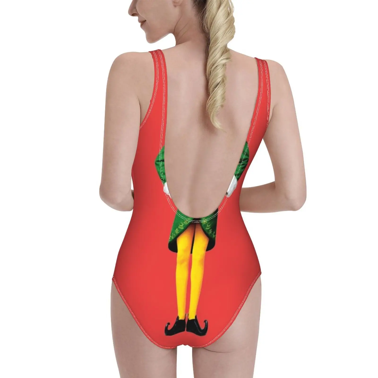 Buddy The Elf , Christmas Movie , Arms Akimbo Will Ferrell One Piece Swimsuit Women Swimwear Sexy Classic Backless Bodysuit