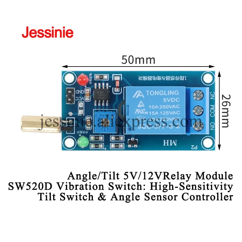 Angle Tilt 5V 12V Relay Module SW-520D Vibration Switch High Sensitivity Tilt Switch for Arduino Angle Sensor Controller