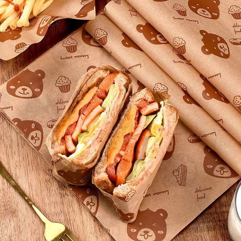 100Pcs Sandwich Packaging Paper Food Grade Without BisphenolA Oil Resistant Paper Bread Sandwich Fries Oilpaper Baking Tools