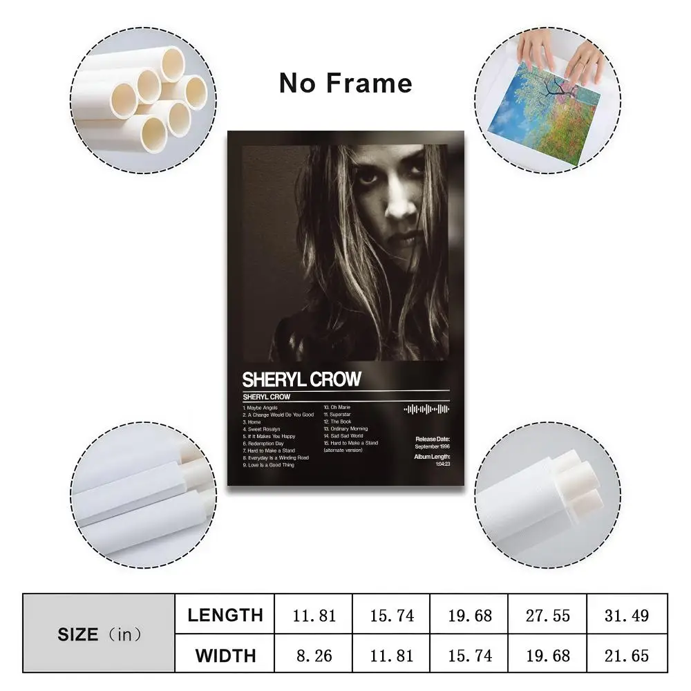 Sheryl Crow Poster Peelable Self-Adhesive Album Cover Stickers, Frameless Wall Art for Singer Band Pop Rap Bedroom