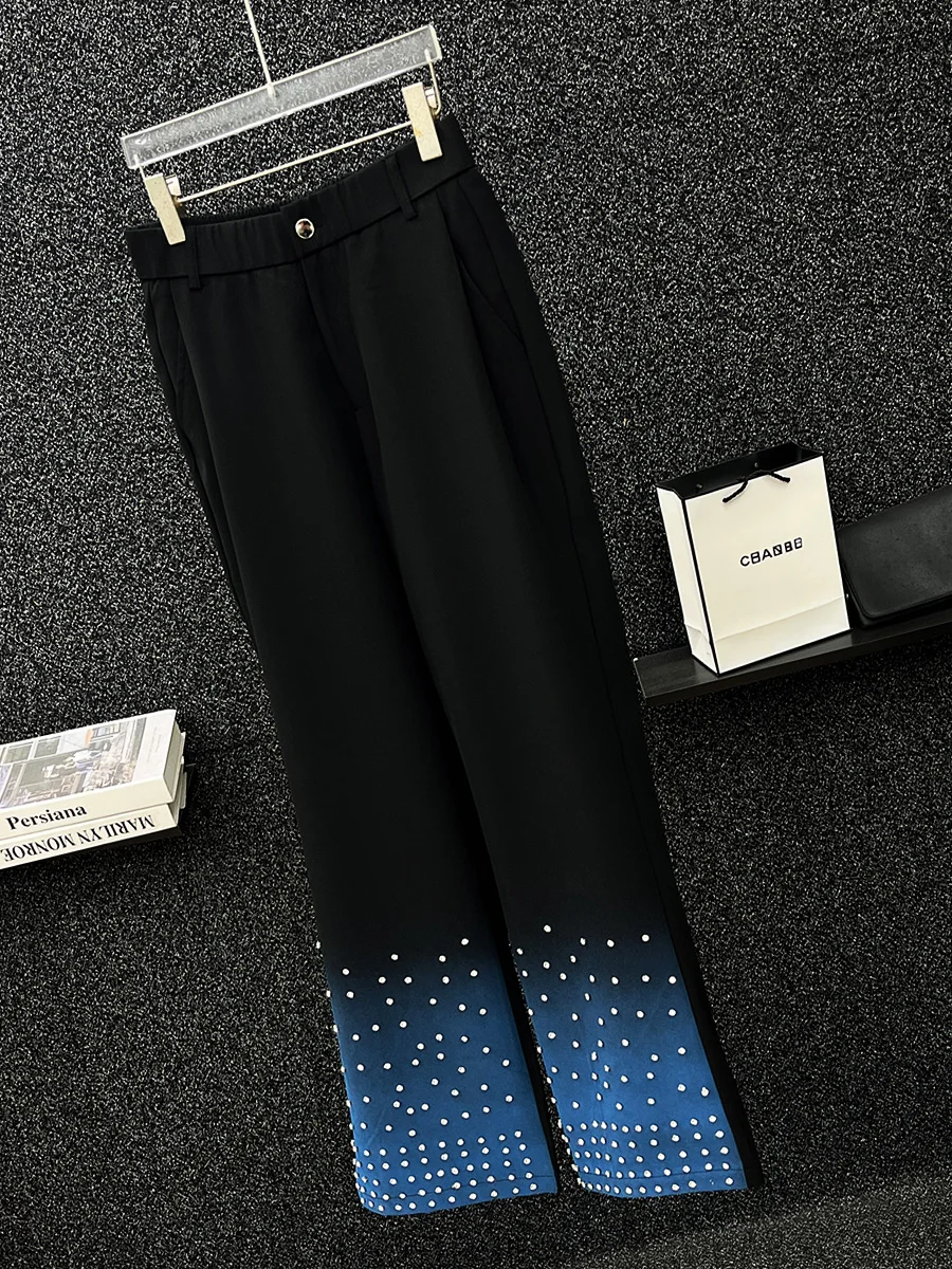 Korean Design Gradual Change of Color Pants Men's  Version of Heavy Industry Diamond-encrusted Straight Pants Fashion Trousers