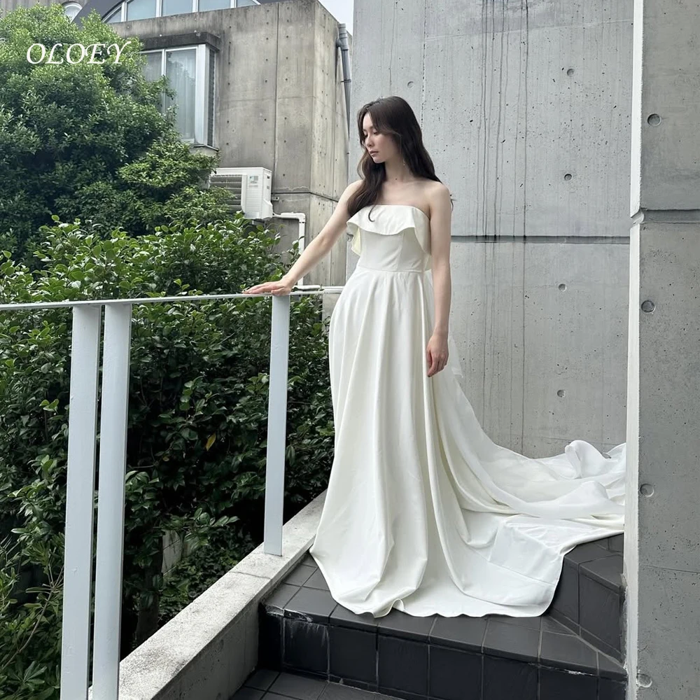 

OLOEY Elegant A-line Wedding Dress Classic Strapless Bridal Dresses Floor-length Customized Korea Wedding Dress Photo Shoot