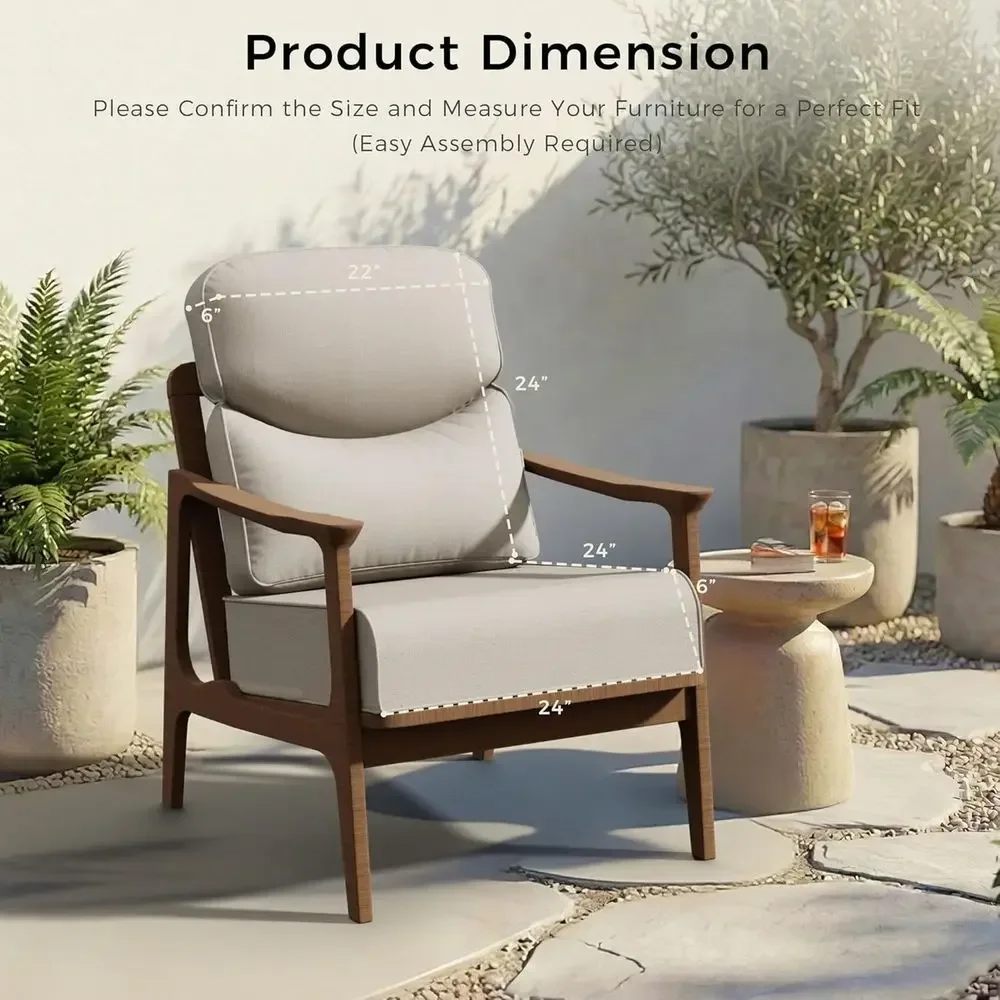 24x24 Inch Outdoor Deep Seat Cushion Set, Water and Fade Resistant, Removable Cover, 6 Thickened Seat Cushion for Patio Chairs (