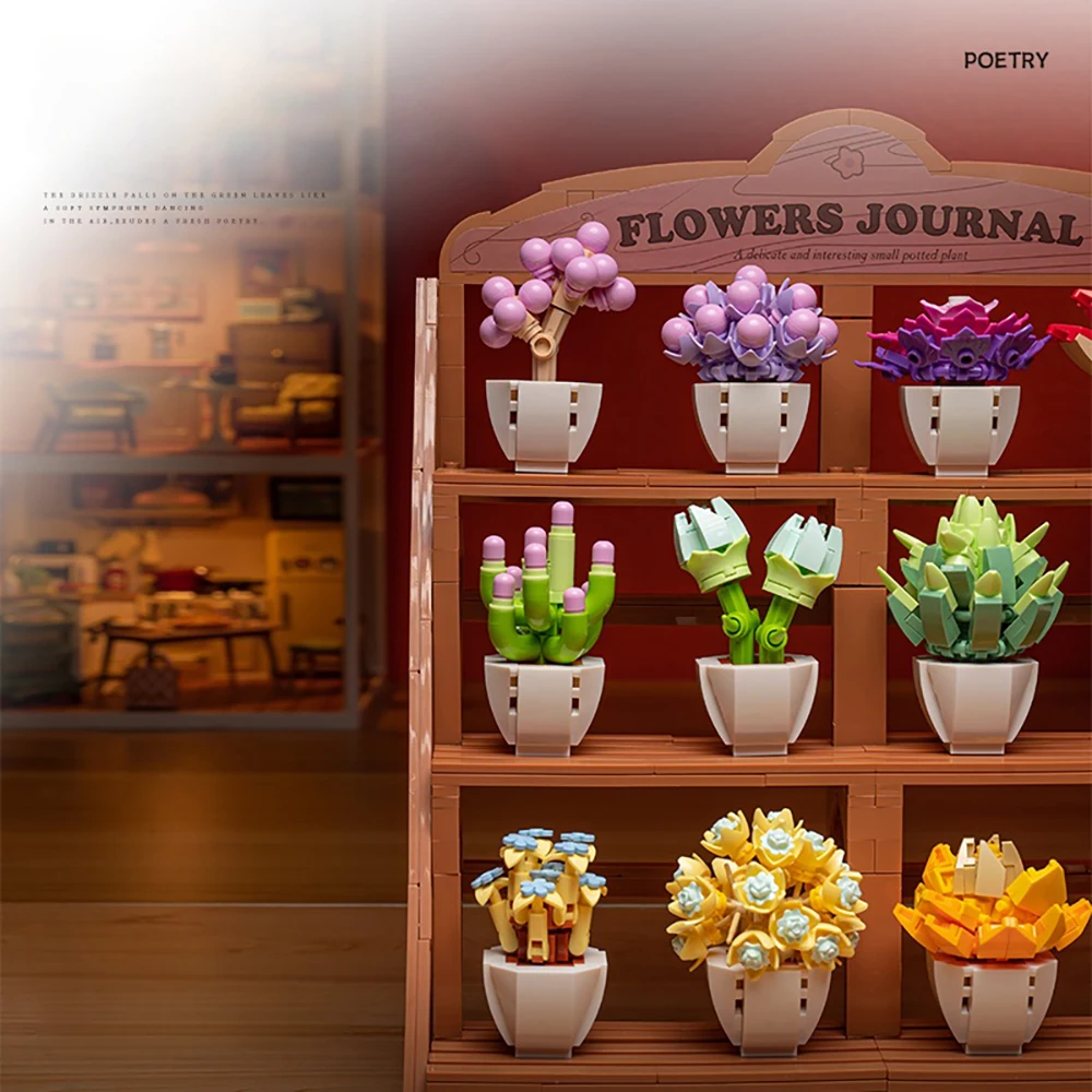 DIY Topf saftig, Blumenstrauß Baustein Spielzeug kreative grüne Dekoration, Ständer perfekt als Weihnachtsgeschenk für Kinder