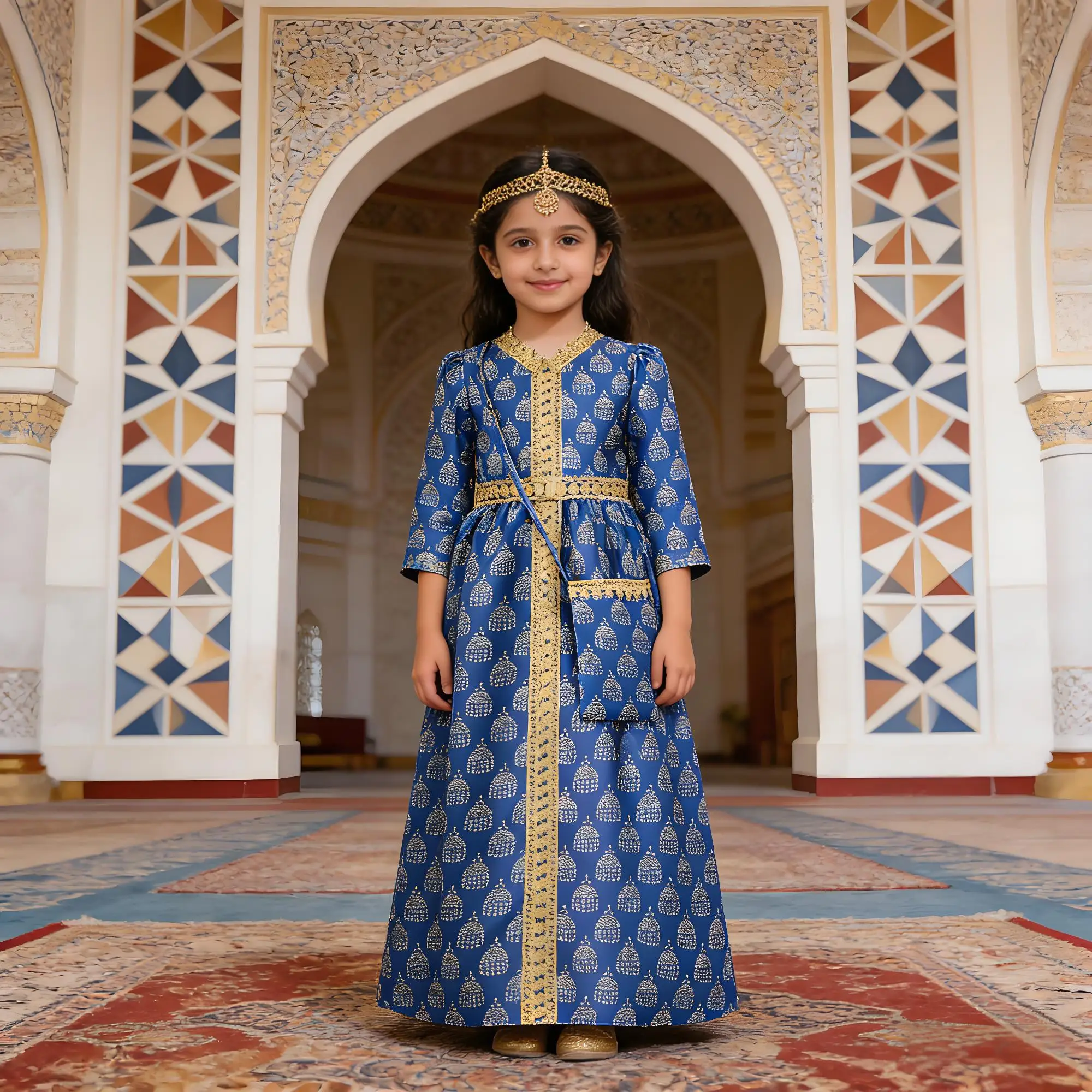 Robe longue imprimée élégante pour filles musulmanes, Style arabe du moyen-orient, Style princesse, Robe de soirée Eid pour enfants, robes décontractées