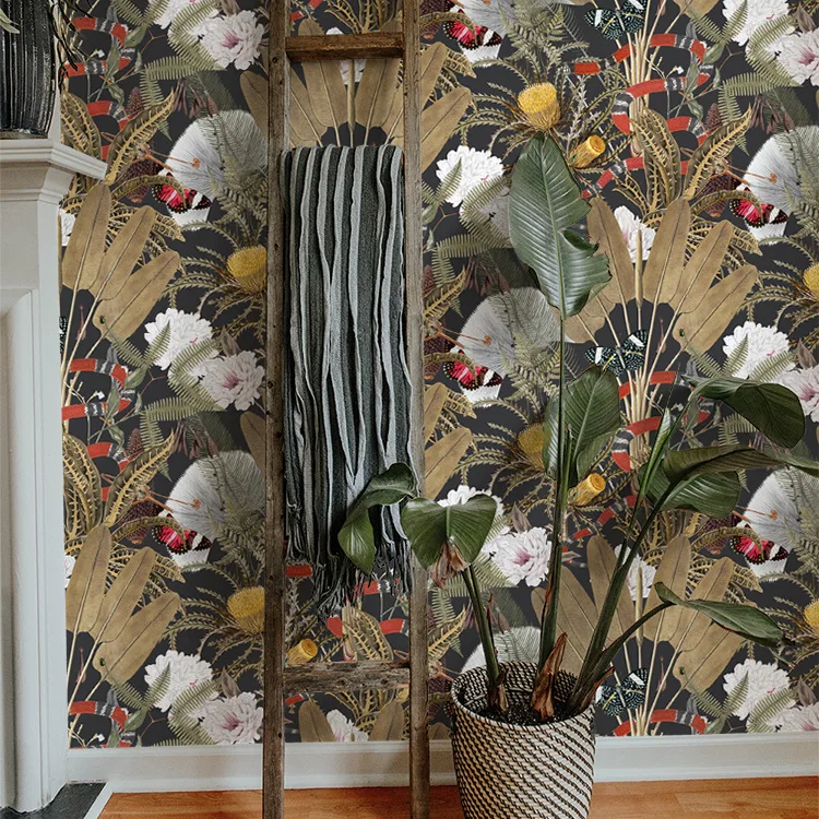 ألواح حائط على شكل فراشة ثعبان - ورق جدران قابل للإزالة بملمس نباتي استوائي، قشر وعصا ذاتية اللصق لتجديد المنزل