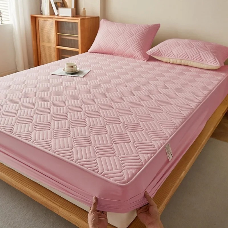 Picture 4: 2025 new solid color jacquard washed cotton polished padded fitted sheet  available in all seasons, including pillowcases