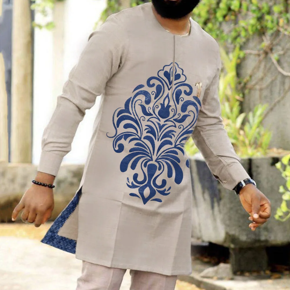 Traje Kaftan de esmoquin para hombre, traje de boda Dashiki, Camisetas estampadas, pantalones, conjuntos africanos étnicos tradicionales de 2 piezas