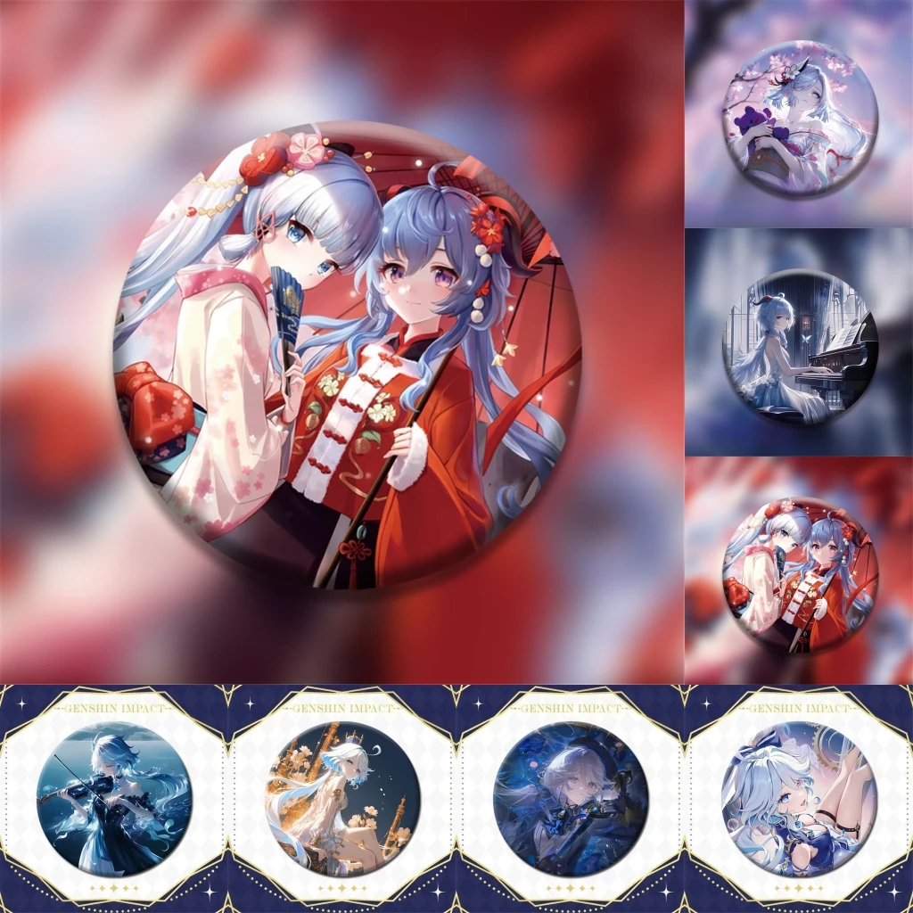 

58mm Game Genshin Impact Furina‌ Ganyu Shenhe Cosplay COSTUME Badge Pin SPTE Tinplate Brooch Prop Xmas Gift