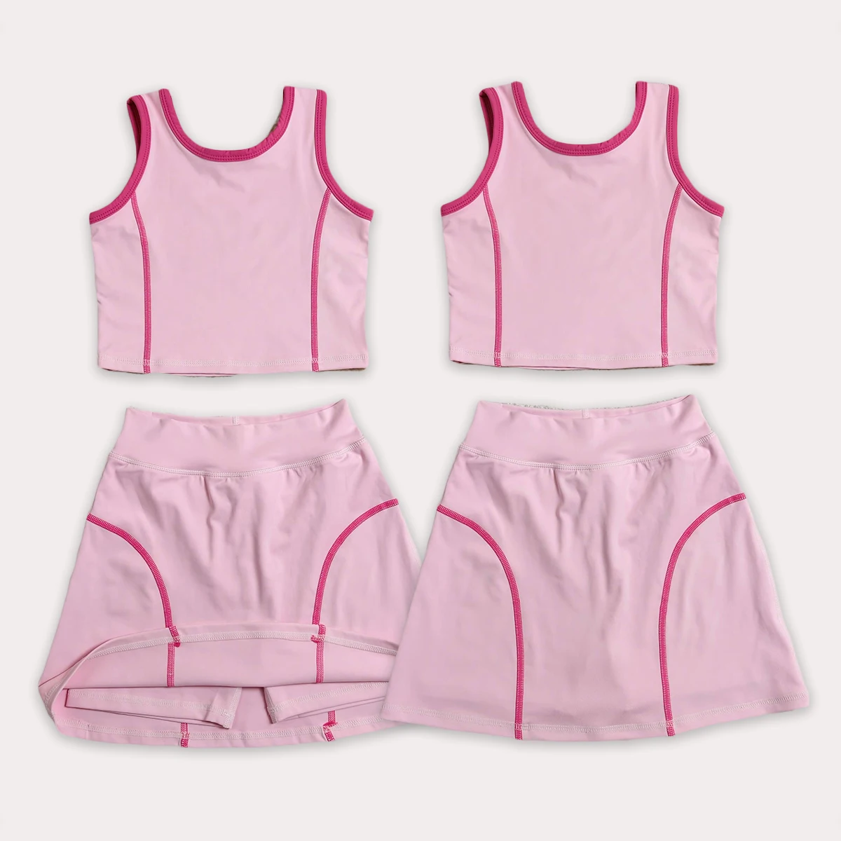 Summer Dress Baby Girl Pink Sleeveless Vest Top Skirt Shorts Yoga Active Wear Clothes Set Toddler Children Clothing Wholesale