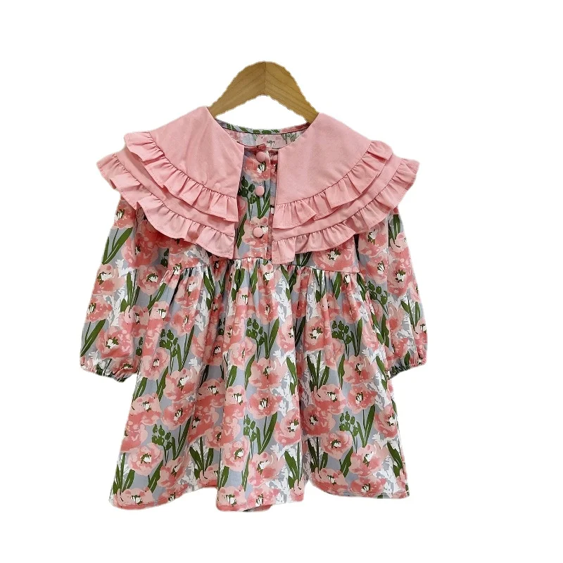 Girls Dress Spring Long Sleeve Flower Princess Dresses Baby Girl Dress Fashion Korean Children Clothing Party Kids Dress 2-7Yrs