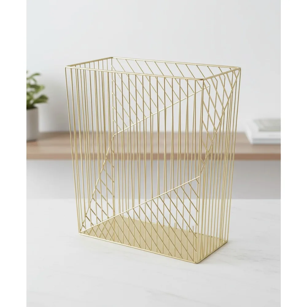 

Elegant Gold Metal Trash Can 6 Gallon Capacity Modern Office Bathroom Waste Basket Durable Home Decor