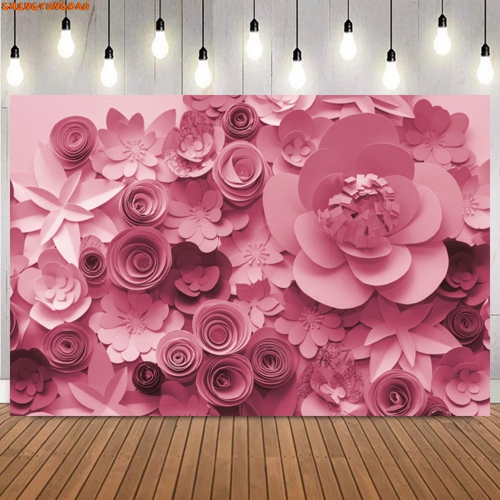 February 14th Valentine's Day Backdrop Red Rose Flower Wall Balloon Wedding Bridal Baby Shower Party Photography Background Prop