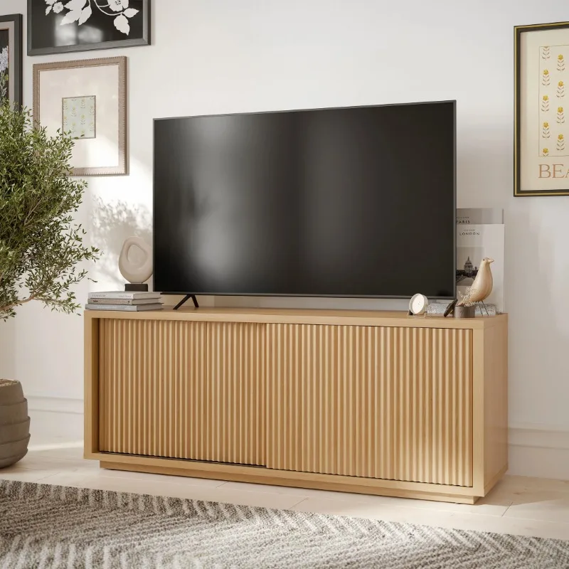 

Fluted TV Stand for TV’s up to 70” by Drew Barrymore, Warm Honey Finish