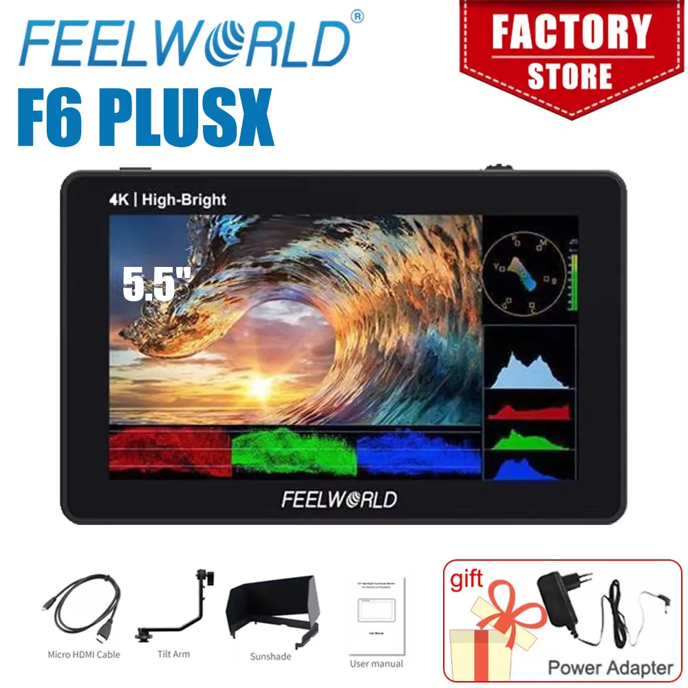 FEELWORLD F6 PLUSX 5.5 Inch Touch Screen Camere DSLR 3D LUT Full HD 1920x1080 Video Focus Assist Support 4K HDM Portable Monitor