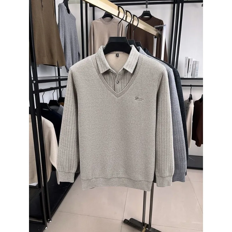 

Winter Fake Two-piece Sweater for Men with Lapel and Velvet Thickened and Warm Casual Imitation Mink Velvet Sweater