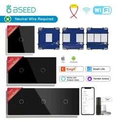 BSEED Wifi Single Live Switches Function Part Smart Sensor Touch Switch Support Tuya Smart Life Alexa Glass Panel EU Standard