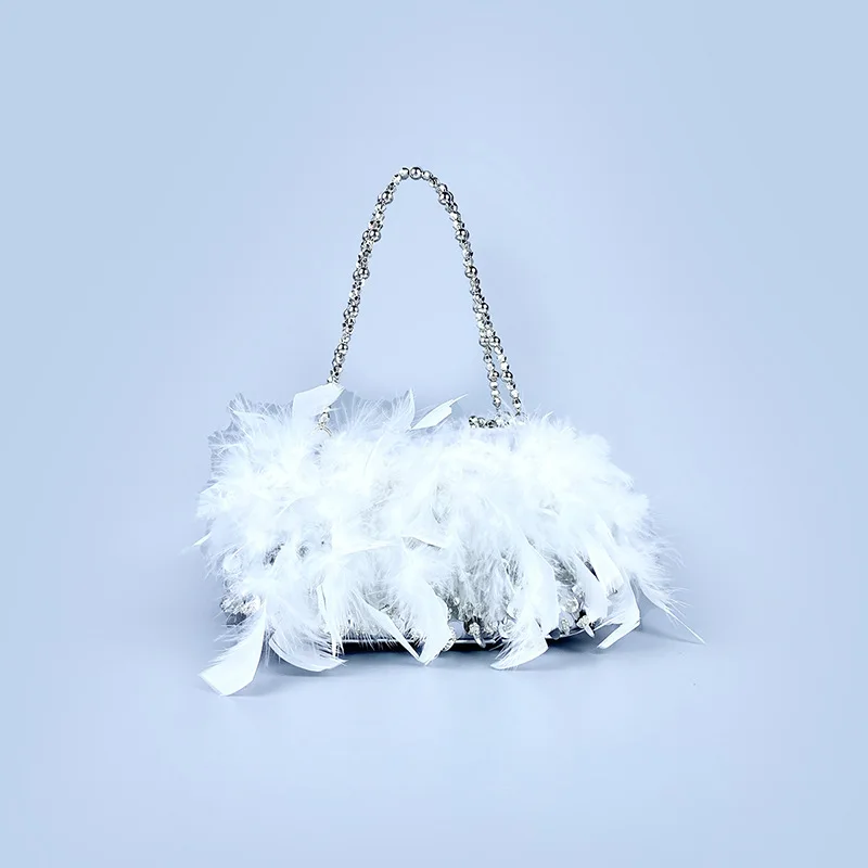 Luxury Sequin Feather Evening Bags Fashion Shining Silver Color Handbags For Women Wedding Party Chain Shoulder Bag Crossbody