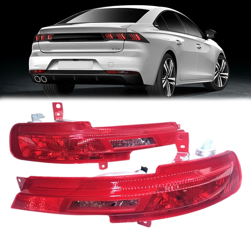 1Pair Car Rear Bumper Fog Light Parking Warning Reflector Taillights With Bulb For Peugeot 508 R83 2019-2022