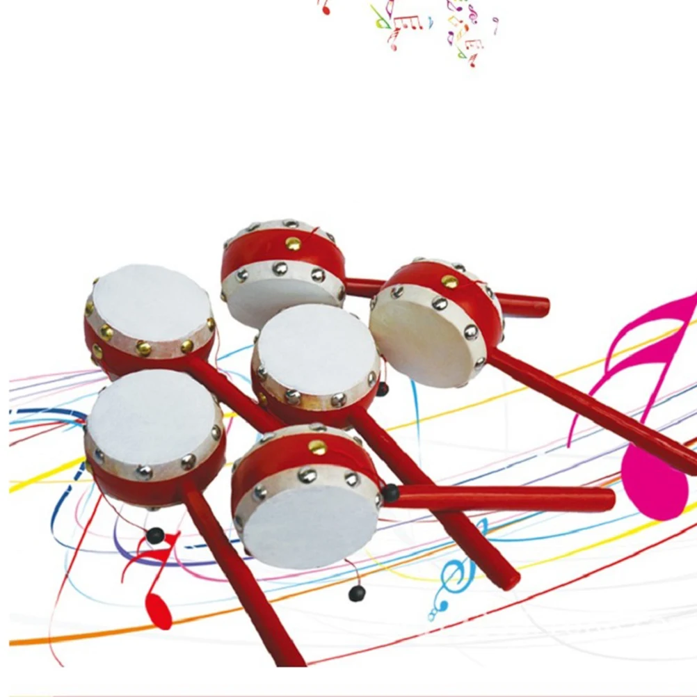 

2 Pcs Rattle Drum Toys Rattle-drum Wooden Cartoon Musical Instrument Hand Bell Baby