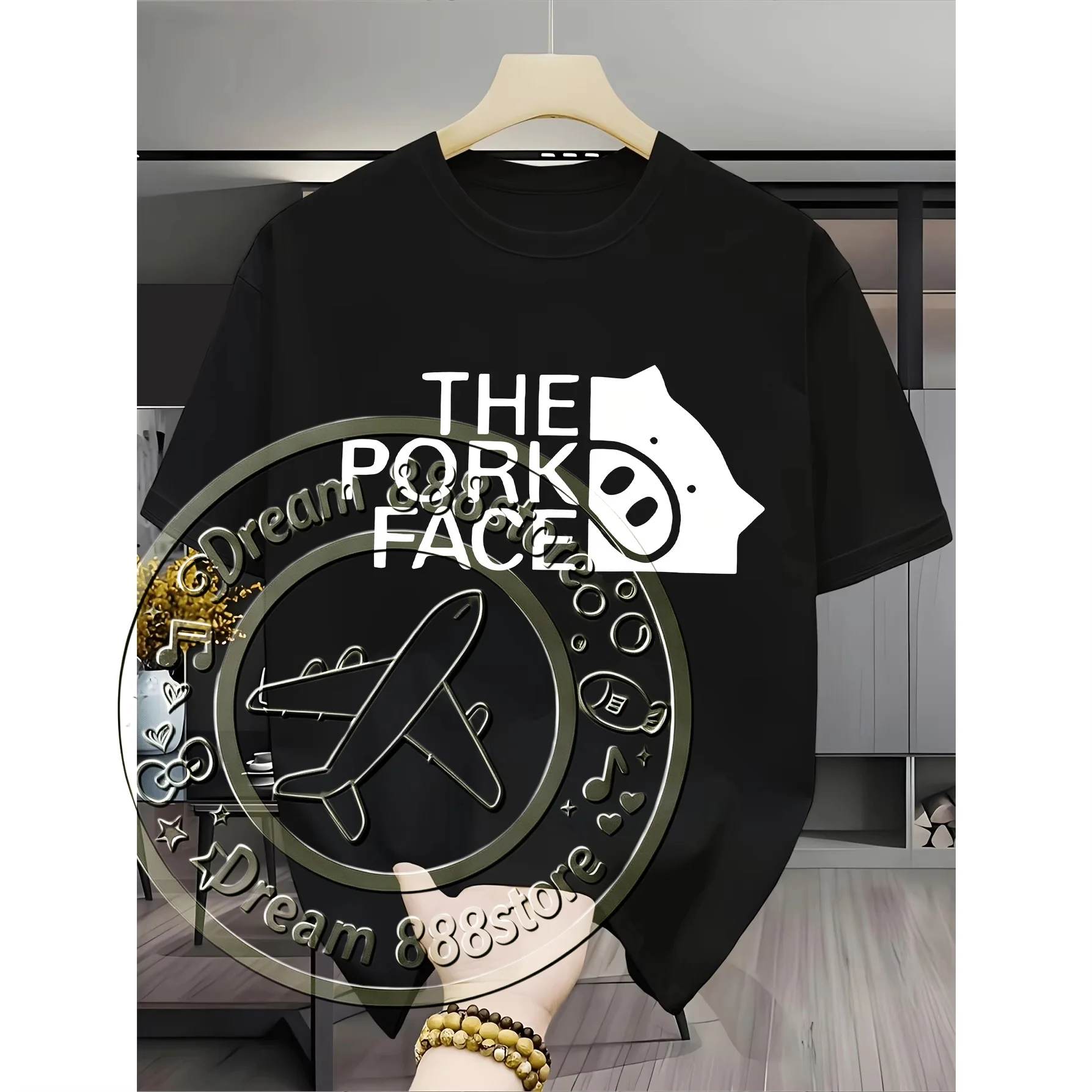New The Pork Face Graphic T‑Shirt Funny Pig Head Text Print Short Sleeve Casual Streetwear Tee Unisex Daily Tops For Men Women