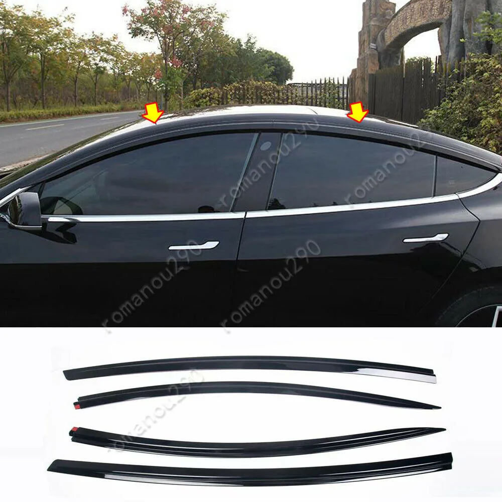 For Tesla Model 3 2017-2020 Glossy Black Window Visor Vent Shades Sun Rain Guard