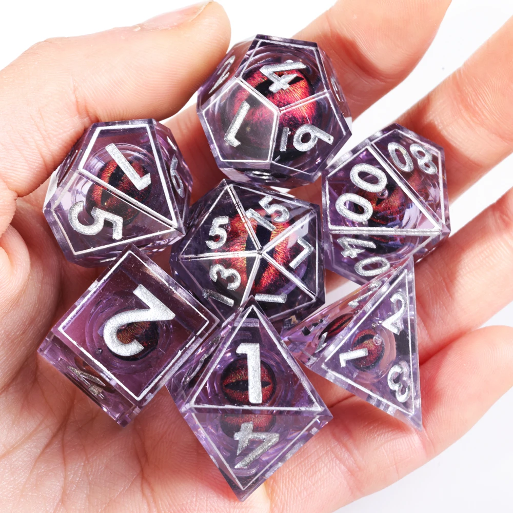 MINI PLANET Red Purple Dragon Eye Dice Set 7pcs Polyhedral Resin DND Dice For TRPG Desktop Games Handmade  Sharp D&D Dice Sets