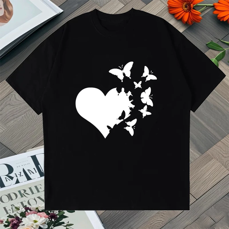 

2025 New In Summer Cute Butterfly Printed Oversized t-shirt 100% Cotton Men Women Crew Neck short sleeve Unisex Casual Tee shirt