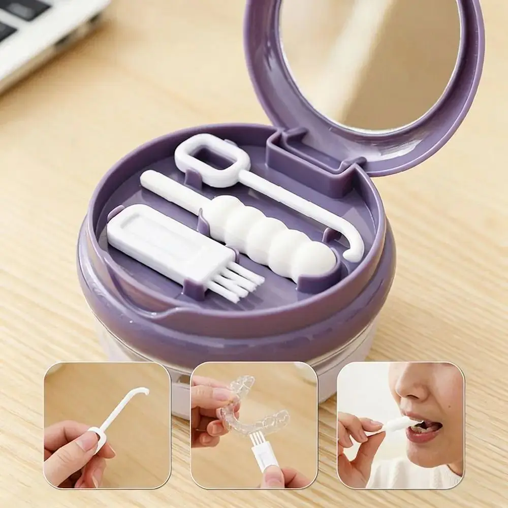Elastic Lifting Portable Denture Case Clear Case No-Leak Design Denture Soak Cup Draining Function Sealed