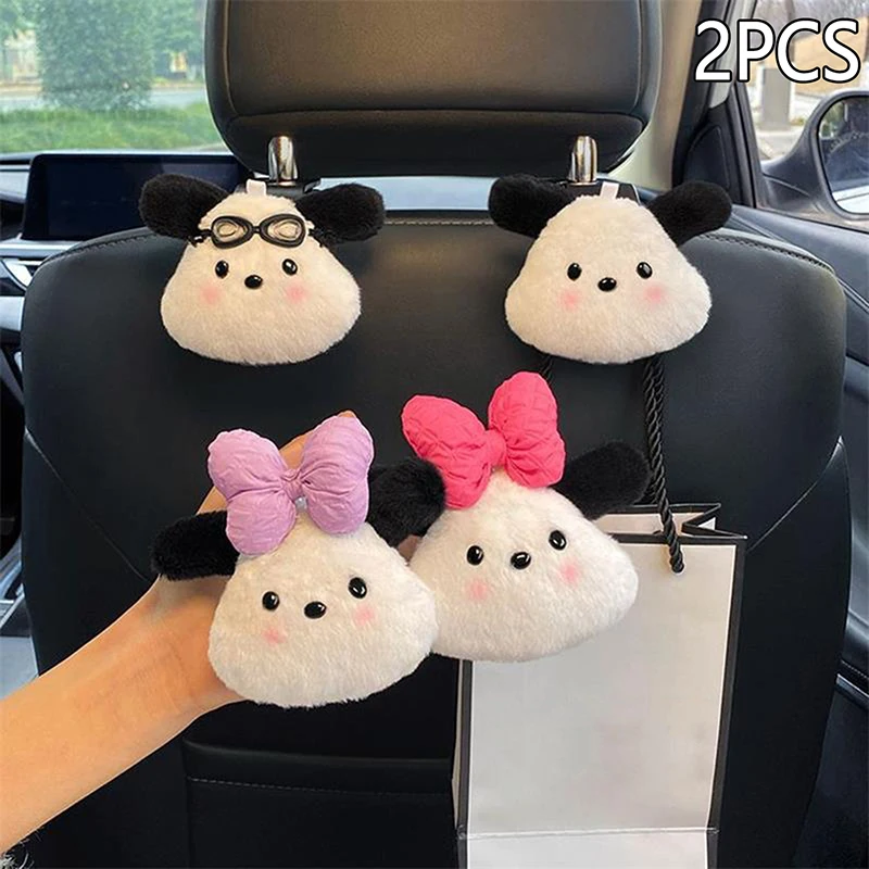 2Pcs/Bag Cute Plush Pochacco Car Seat Hook Handbag Clothes Bracket Auto Back Seat Organizer Storage Hooks Car Interior Accessory