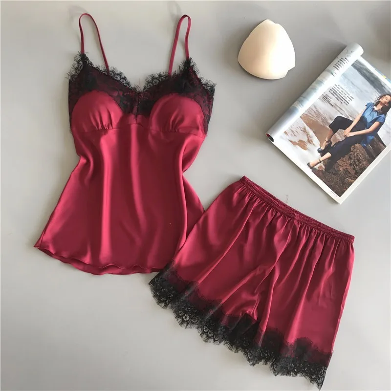 Sling Pajamas Female Summer Soft Silk with Cushion Sleepwear Homewear Gathered Large Size Sexy Nightwear Women Loungewear