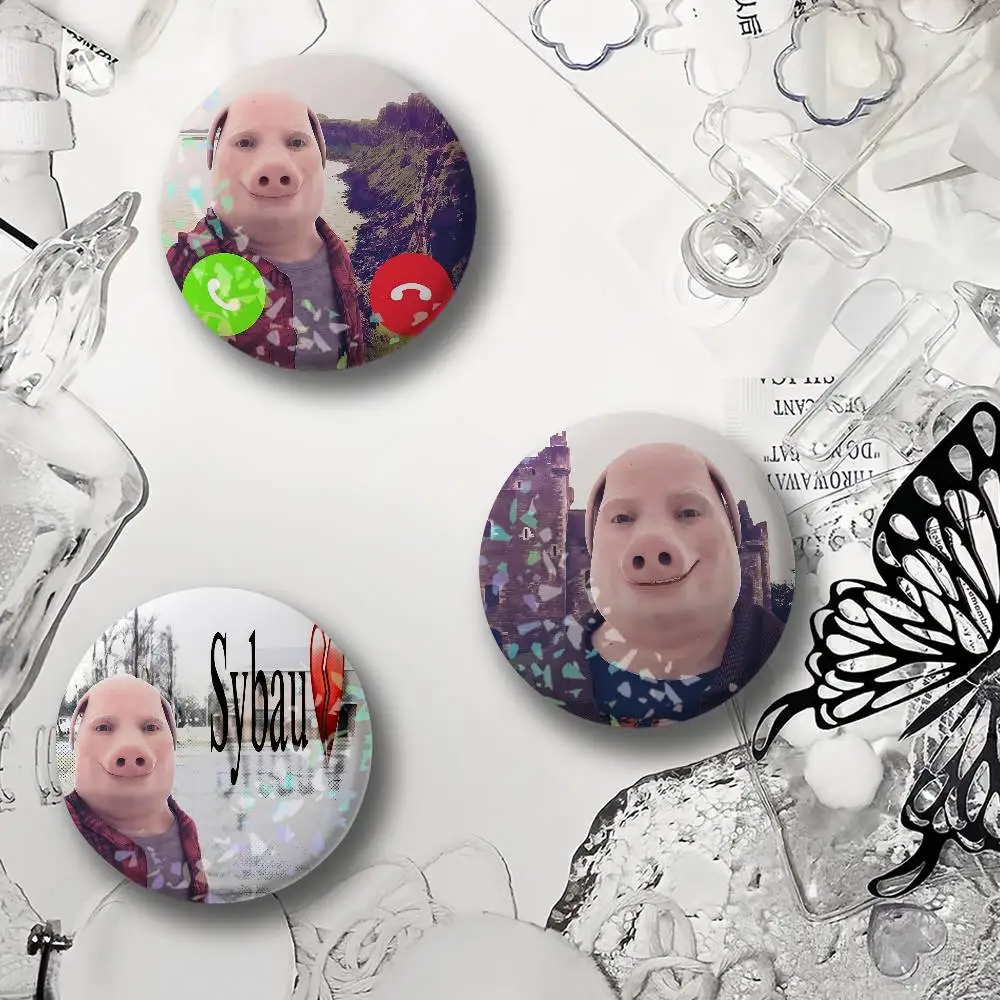 Funny John Pork is Calling Meme Laser Badge Round Exquisite Brooches Creative Pins for Clothes Hat Accessories