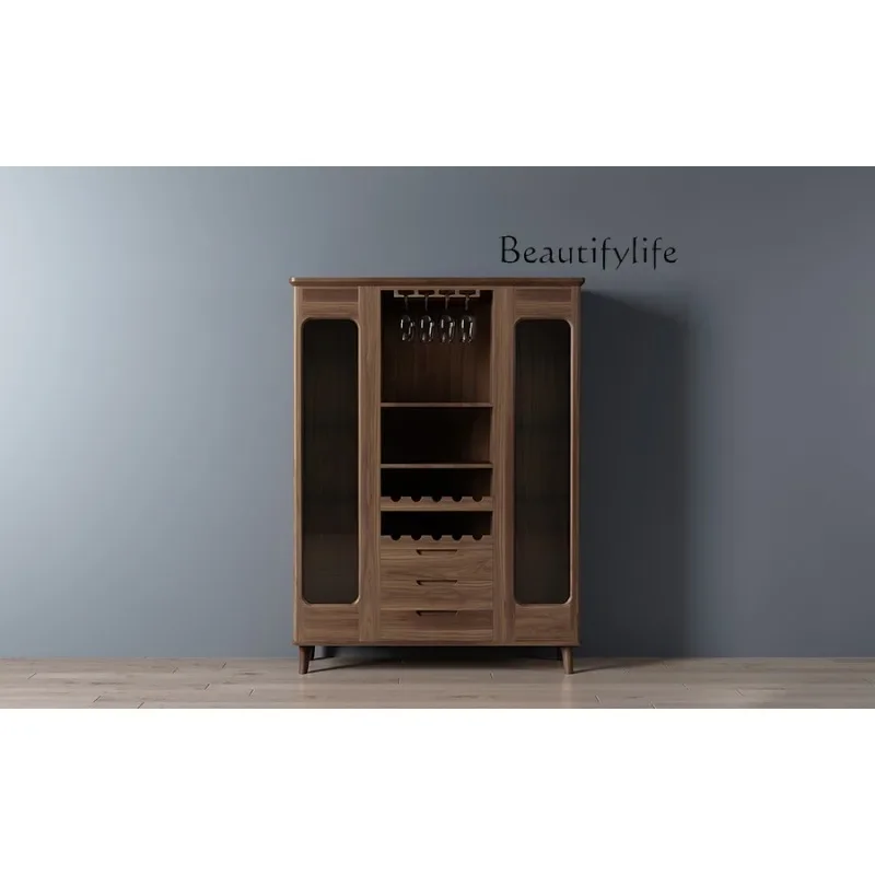 X French High-end Light Luxury Black Walnut Wine Cabinet Wine Rack Locker Tea Wine Cabinet Villa
