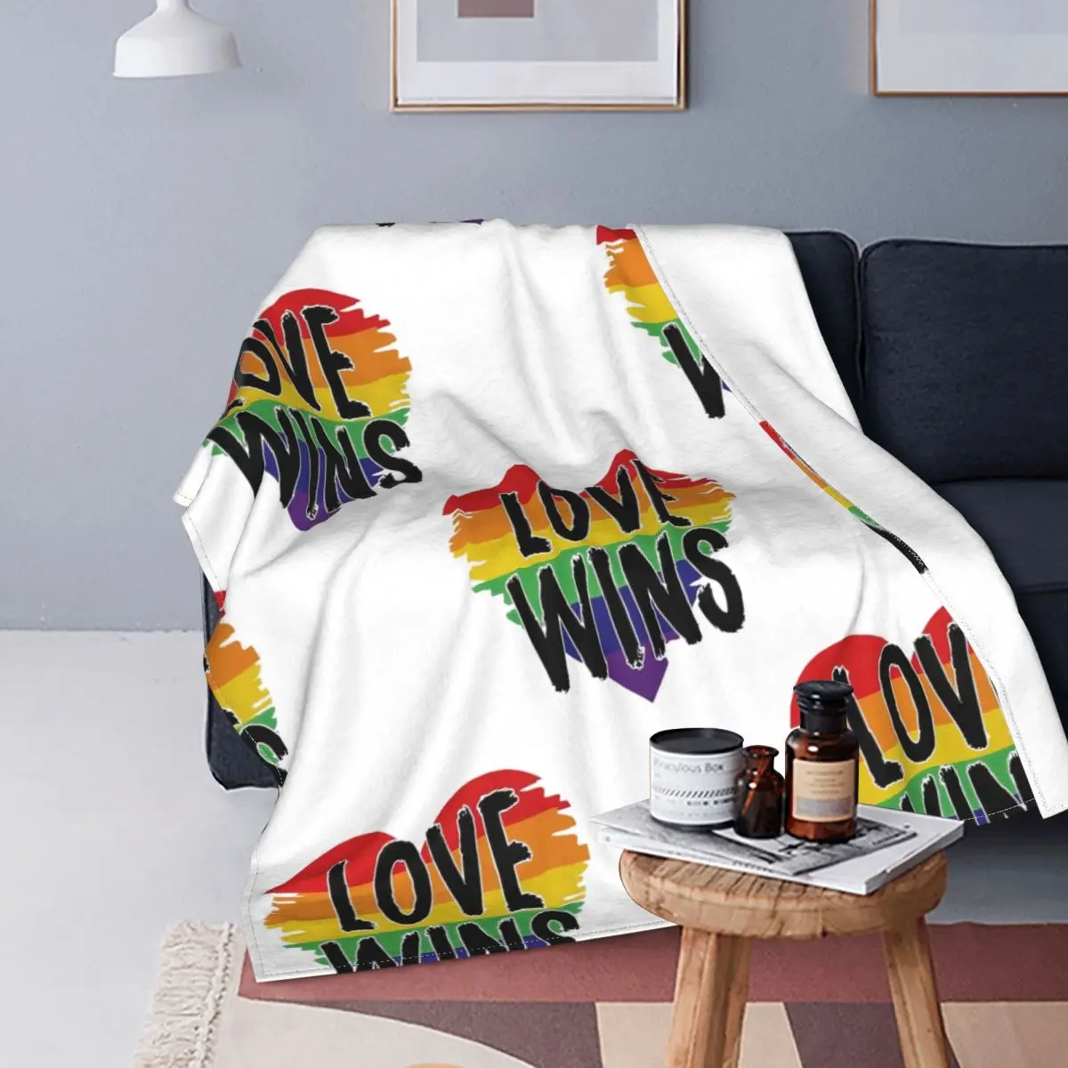 Love Wins Fleece Throw Blanket LGBT Pride Rainbow Blanket for Sofa Travel Warm Bedding Throws