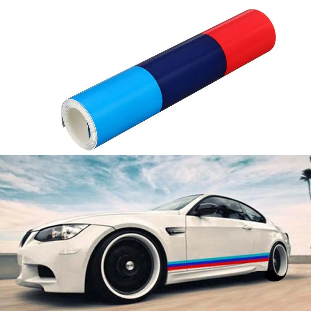

Bossnice 1m Car Sticker M Color Stripes Rally Side Hood Racing Motorsport Vinyl Decal Sticker Strip Bumper Engine Cover For BMW