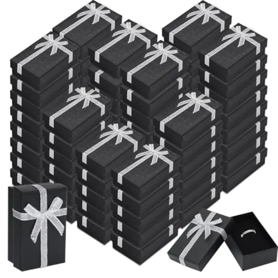 

72 Pcs Jewelry Gift Boxes Bulk Small Cardboard Box for Necklace Ring Earring Black Empty Storage Boxes with Lids Bowknot for We