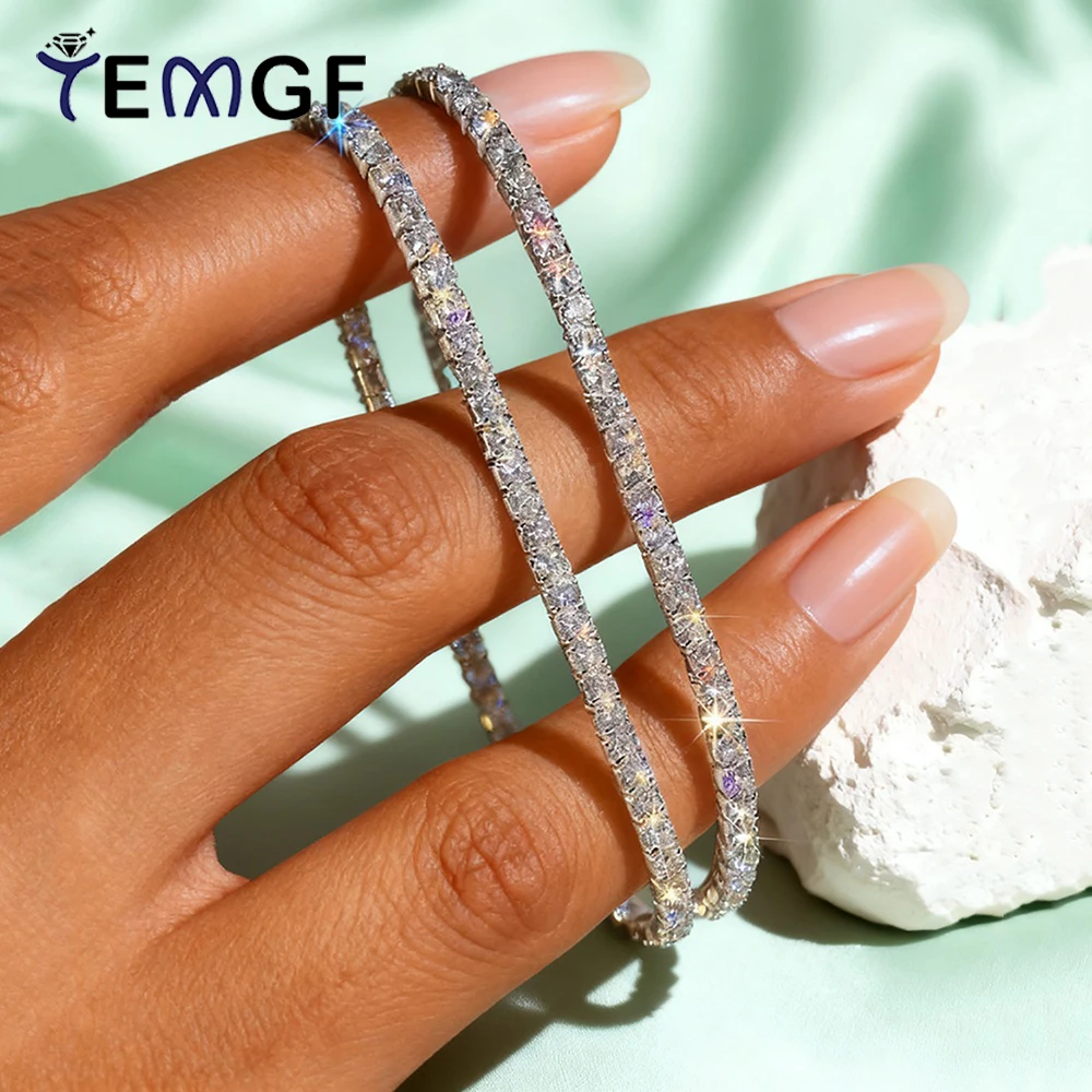 

TEMGF Full 2.5mm/3mm D Color Moissanite Bracelet 925 Sterling Silver Elastic Chain for Women Men Sparkling Fine Jewelry With GRA