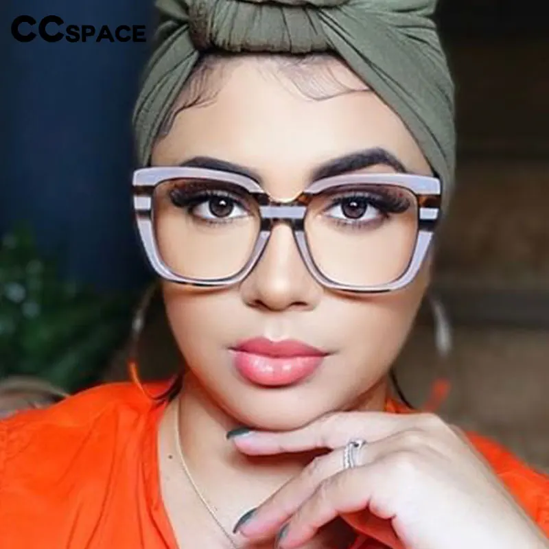 45759 Big Frame Square Stripes Brand Glasses Frames Women Retro Leopard Optical Fashion Computer Glasses