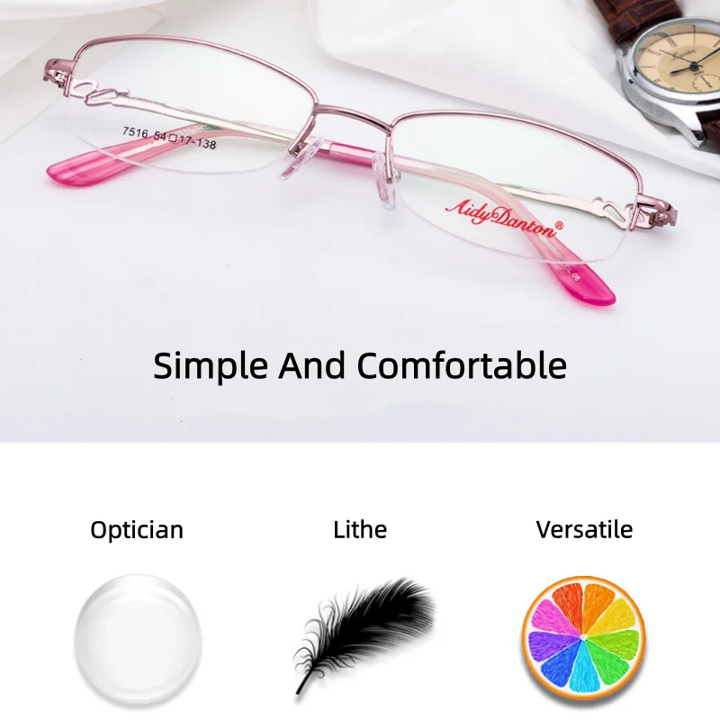

TGCYEYO New Ladies' Fashionable And Comfortable Eyeglasses Frame Ultra-light Metal Simple Half-frame Design