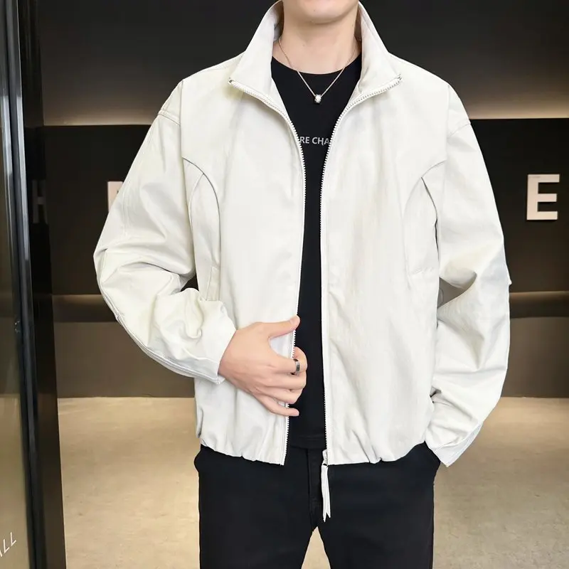 2026 Autumn/Winter Men's Fashion Casual Button-Down Hooded Jacket with Loose Shoulder Drawstrings and Patched Front Shirt