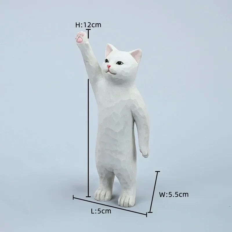 JXK Statuetka Kota w Skali 1/6 z Kapeluszem, Machający Kotem, Ręcznie Robiona, Drewniana, Urocza Lalka z Żywicy, Model Zwierzęcia, Zabawka, Kolekcjonerski Prezent