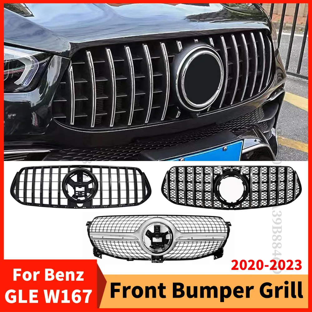 

Sport Mesh Front Bumper Grille Racing Grill Modified Body Kit Trim For Mercedes Benz GLE W167 2020-2023 450 350 GT Diamond Style