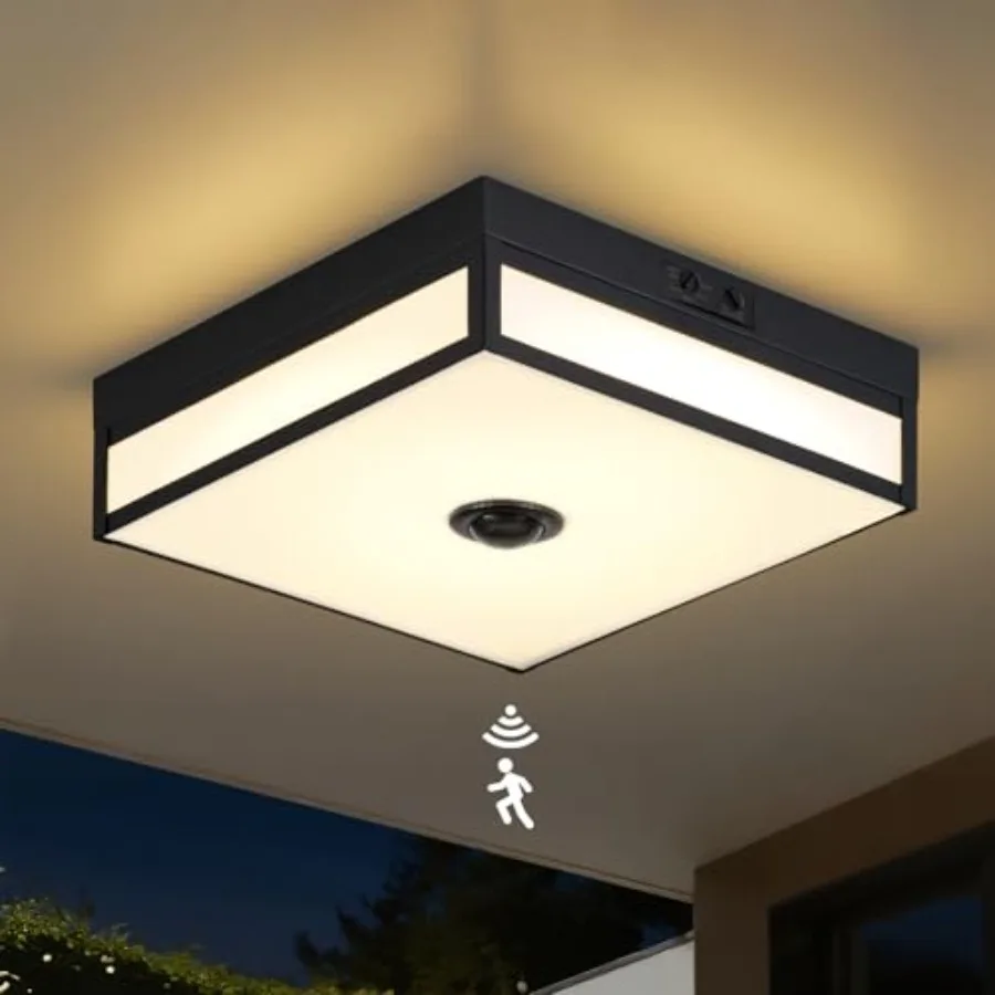 

Motion Sensor Outdoor Light, Flush Mount Ceiling Fixture with 24W LED, Dusk to Dawn, Adjustable 3CCT, Black Exterior with Acryl