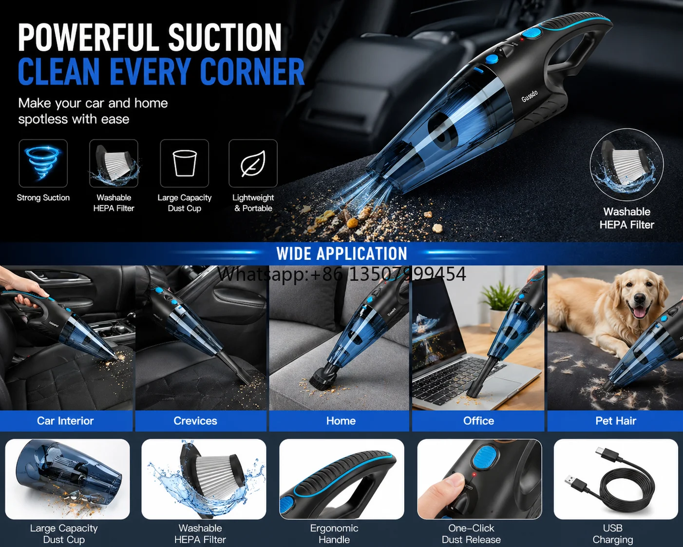 

GV02 120W Auto Vacuum Device Brushless Motor Compact Handheld Cleaner for Vehicle Interior Dust Care ABS